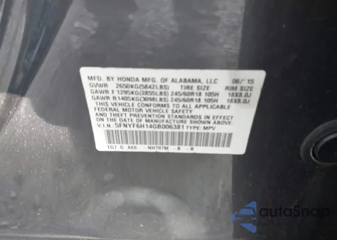 2016 Honda Pilot Lx из США, поврежденный, VIN 5FNYF6H14GB006381